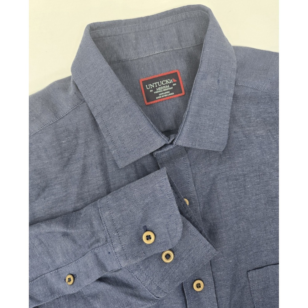 UNTUCKit Shirt Mens M Vin Santo 100% Linen Navy Long Sleeve Button Up WR